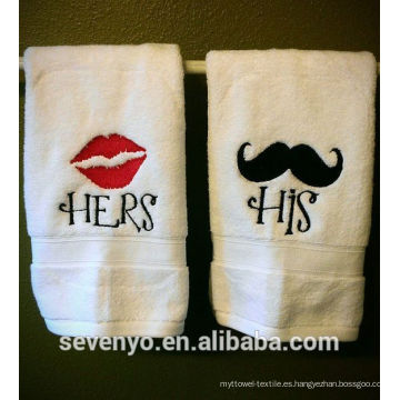 Alta calidad bordado &quot;His and Hers Mustache and Lips&quot; Toallas de mano Ht-098 China Factory